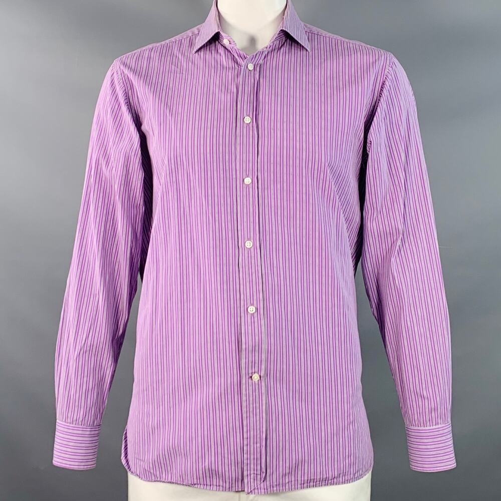 RALPH LAUREN Size L Purple Black White Stripe Cotton Long Sleeve Shirt
